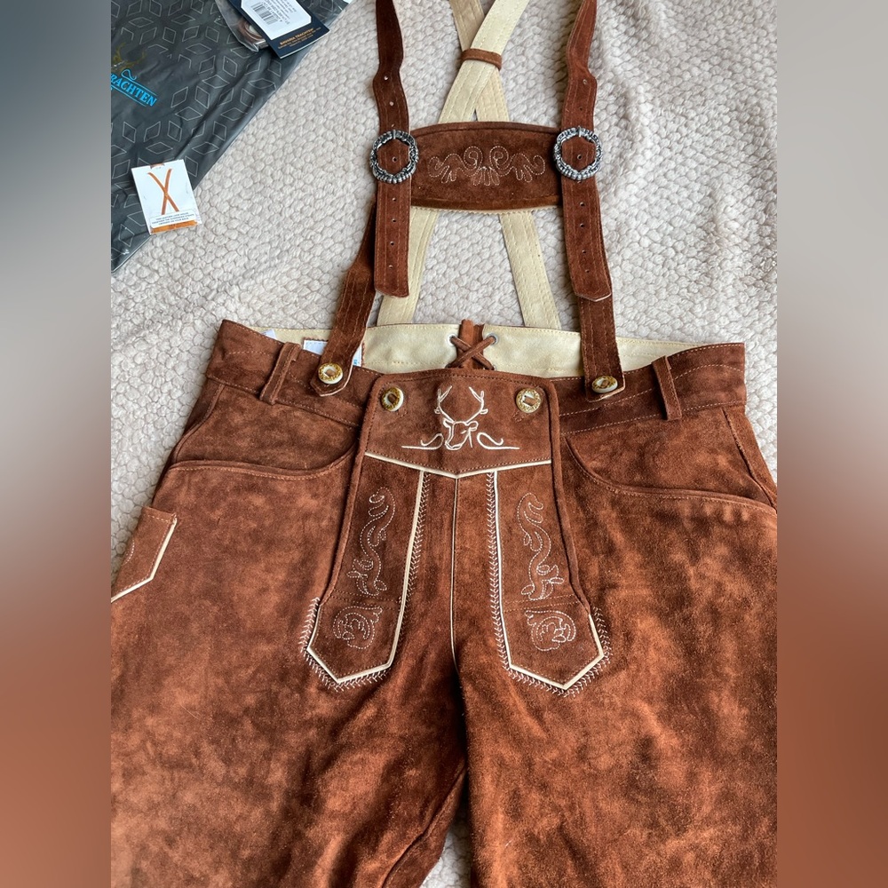 Brown Suede Lederhosen with Suspenders - men’s size 36